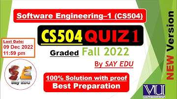 CS504 Quiz 1 Solution (Fall) 2022 || Software Engineering-I || @SAY EDU کہو پڑھو  ❤||Phases of a s|w