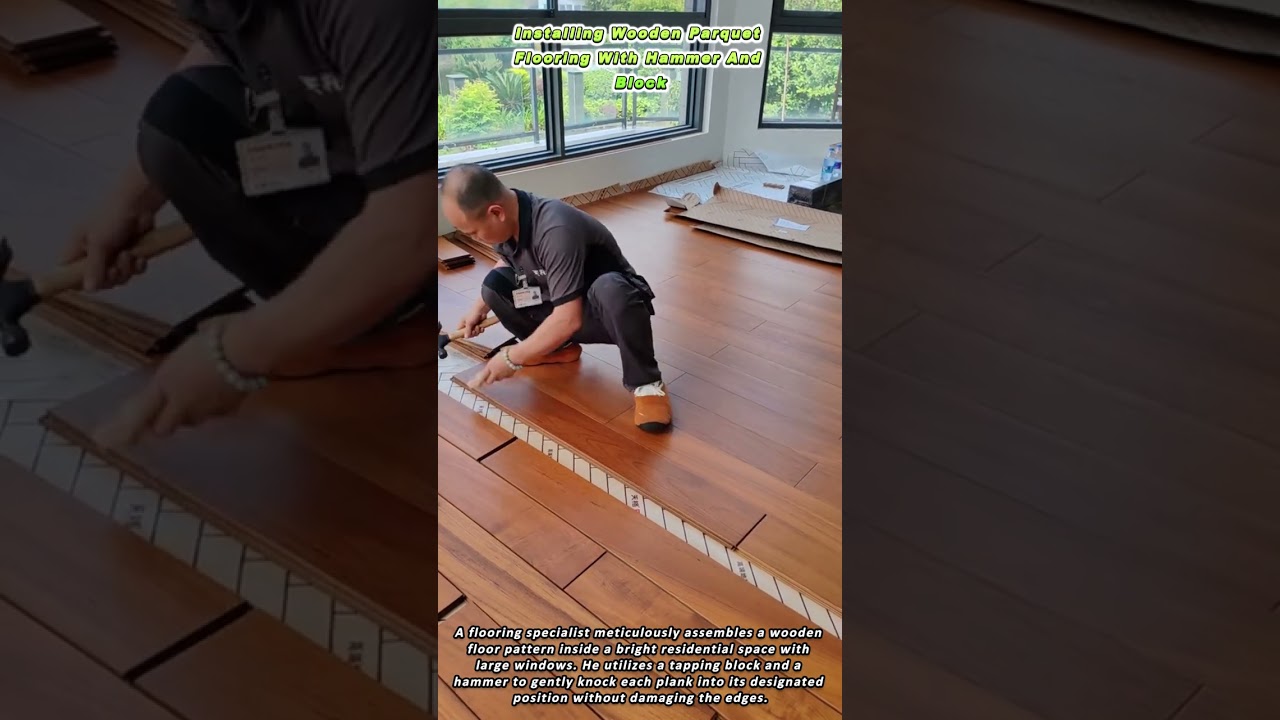 Installing Wooden Parquet Flooring With Hammer And Block