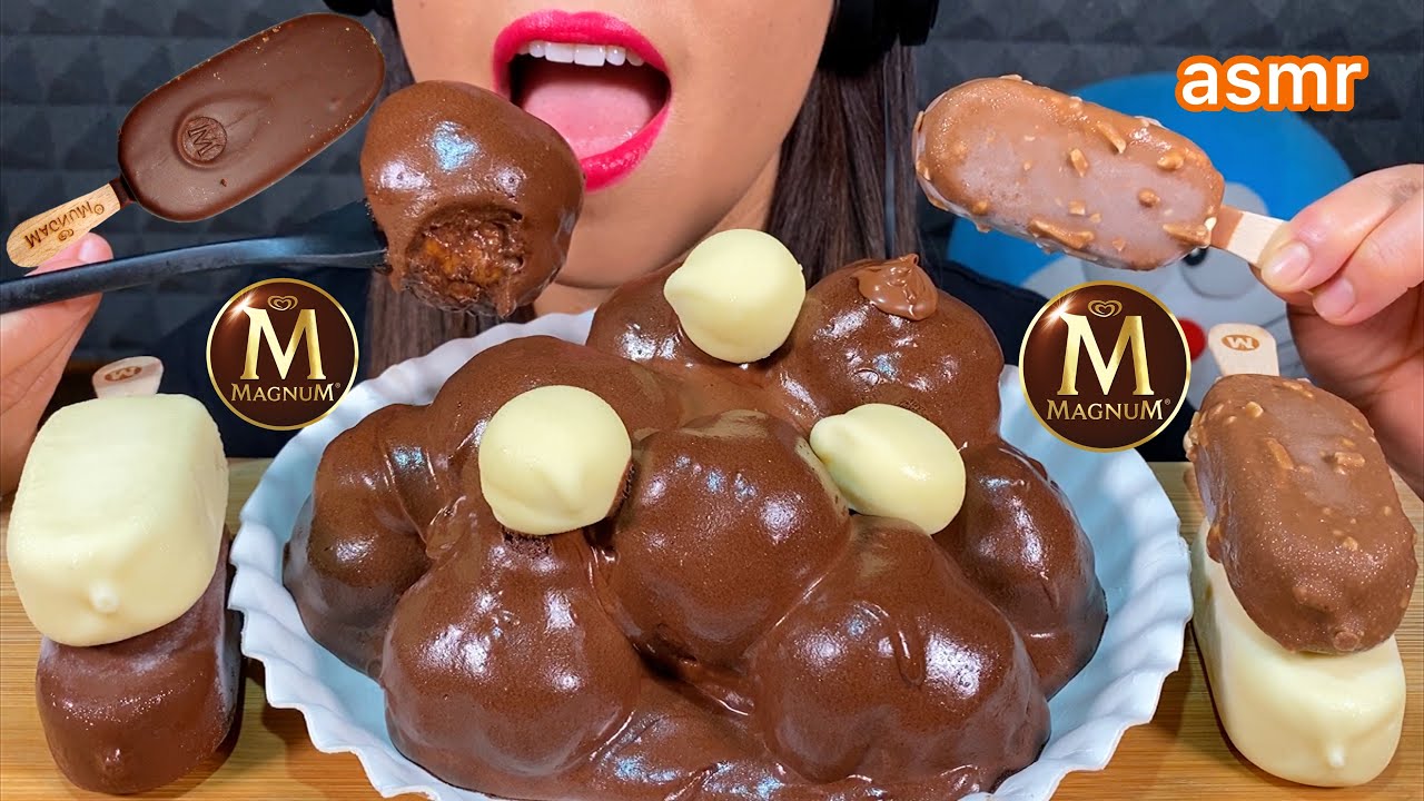 ASMR CHOCOLATE PROFITEROLE + MAGNUM ICE CREAM BARS 먹방 Mukbang Eating Sounds