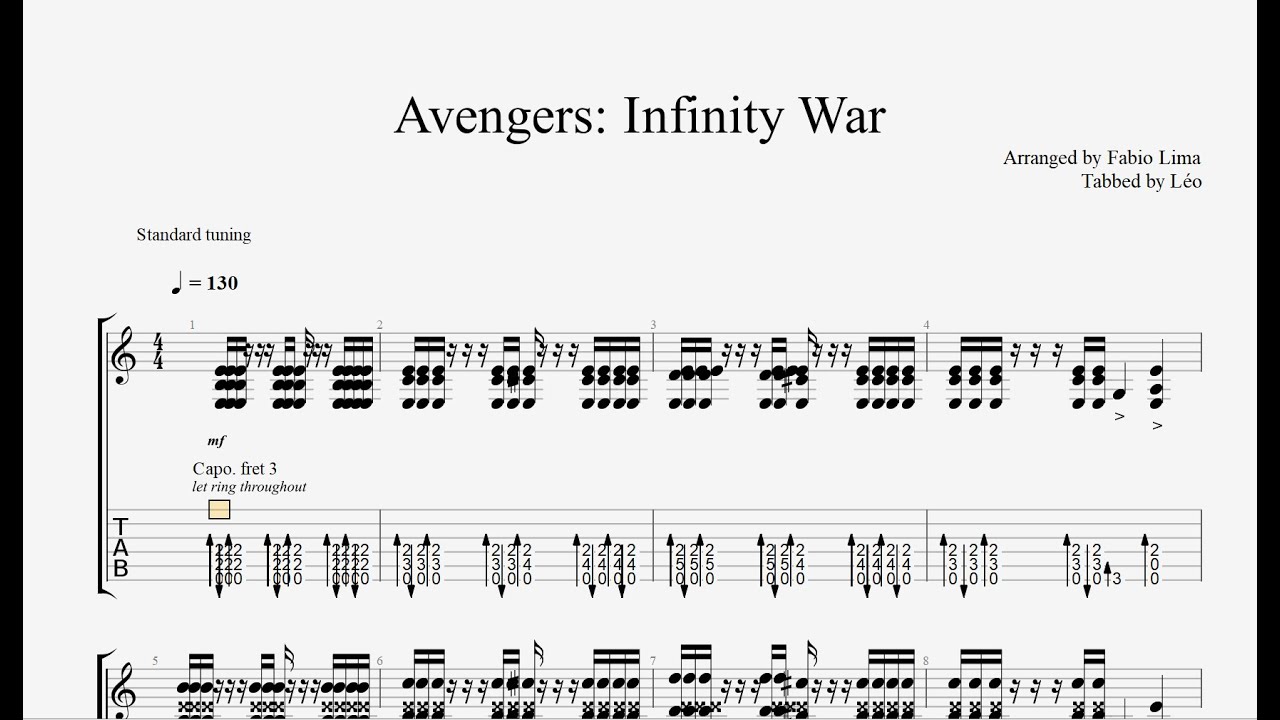 Avengers Infinity War - Arranged by Fabio Lima (Tab)