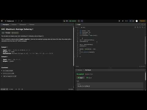 643. Maximum Average Subarray I | Leetcode | C++