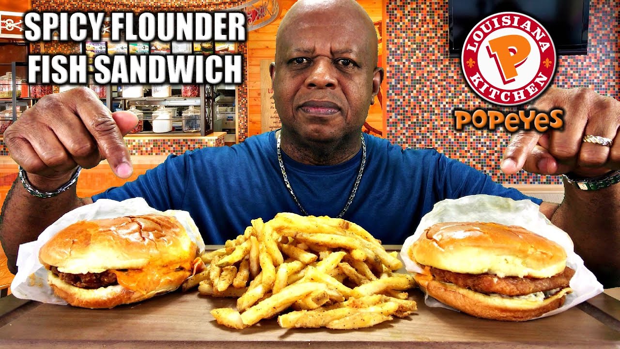 Popeyes Spicy Flounder Fish Sandwich Mukbang YouTube