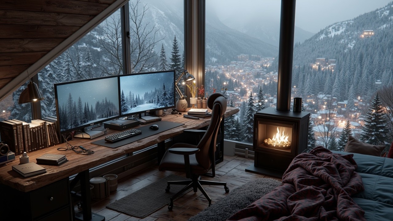 Зимняя атмосфера хижины Музыка для учебы | Спокойная работа и глубокая работа
