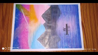 [Beautiful Mountain scenery Drawing with OIL PASTELS for Beginners].[recreation from ART ARENA]