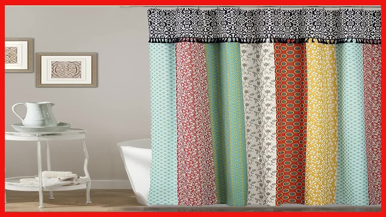 Lush Decor Boho Patch Shower Curtain-Fabric Bohemian Colorful Print Vertical Stripe Design
