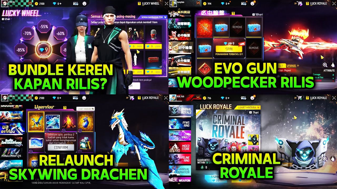 BOCORAN SKYWING COSMIC DRACHEN, BUNDLE URBAN CONTRAST, EVO GUN WOODPECKER, CRIMINAL ROYALE FF !!