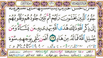 القرآن الكريم مقسم صفحات | الشيخ حاتم فريد | سورة الزمر | صفحة 461 مكتوبة | مصحف التجويد الملون