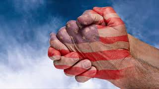 Praying Hands With American Flag Tattoo Blue Cloud Sky Christian Worship Background Motion Loop screenshot 3