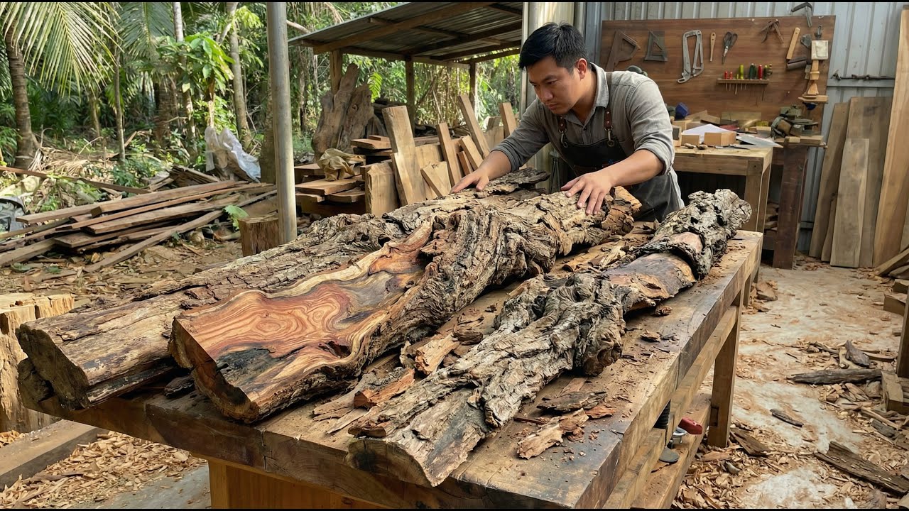 Everyone Thought This Tree Bark Was Trash… One Craftsman Turned It Into a Natural Wood Masterpiece