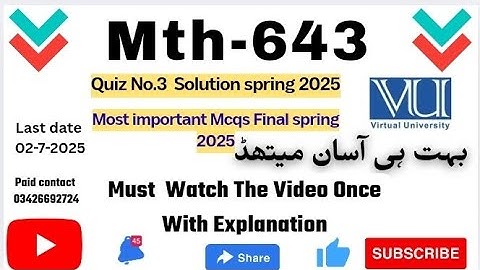 Mth643 Quiz 3 Most Important Mcqs Final term