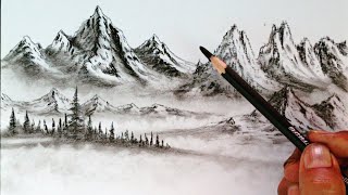How to draw mountains landscape by pencil with easy ways//