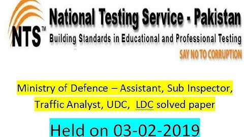 Ministry of Defense Sub Inspector, Assistant, UDC, Traffic Analyst NTS Paper February 3, 2019