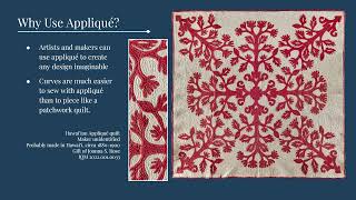 First Friday Fun: Applique in IQMs Collection
Explore appliqué designs through textiles from around the world with quilts featured in the International Quilt Museums 25th Anniversary exhibitions, and more! Interested in making your own appliqué art in paper or cloth? Download this tutorial, and get started with templates based on quilts from the Robert and Ardis James Collection. This tutorial is aimed at beginning to intermediate sewers interested in creating fabric art for display, and uses as few materials as possible. If you can sew a running stitch, you can make your own appliqué art!
https://www.internationalquiltmuseum.org/education-outreach First Friday Fun: Applique in IQMs Collection