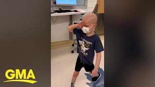 Boy diagnosed with leukemia gets emotional as he leaves hospital cancer-free