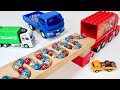 Marble Run Race ☆ HABAの木製スロープ ＆ はたらくくるま・ゴミ収集車とカーズマックトレーラー♪