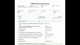 Generate PPWR Declaration of Conformity with structured Excel templates for portfolio screening