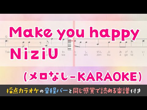 【音程がわかるカラオケ】NiziU / Make you happy （ガイドメロなし） [ムト譜(3線譜)]