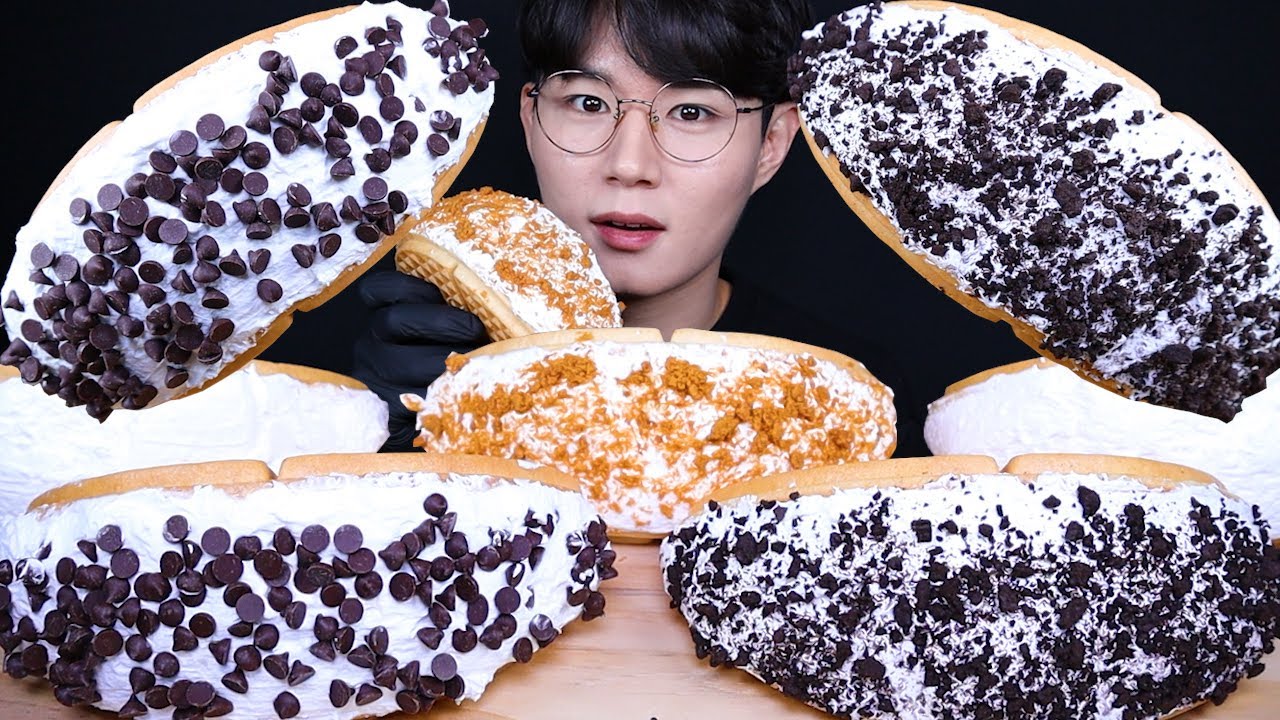 카페천국 우유 생크림 와플 먹방ASMR MUKBANG WHIPPED CREAM WAFFLE & DESSERT 生クリームワッフル デザート ating sounds