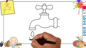 How to draw a tap water EASY step by step for kids, beginners, children 3