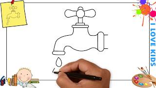 How to draw a tap water EASY step by step for kids, beginners, children 3