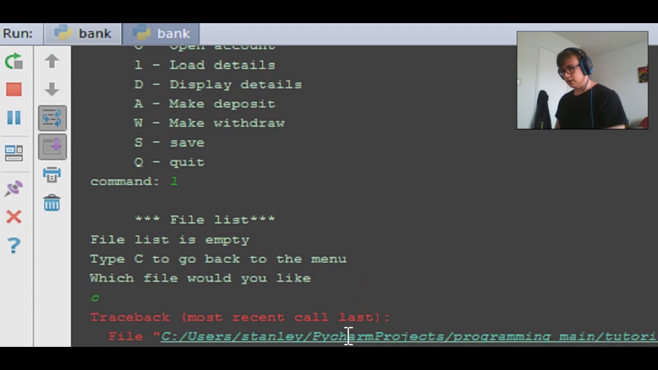 creating a banking system with save files - python 3.4 - part 7 - YouTube