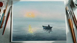 Beginner Watercolor Seascape | Easy Boat Painting @ArtPaintingNow