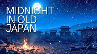 Midnight in Old Japan | Relaxing Fire, Moonlight & Falling Sakura Petals