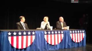 Pat Colin, who is running for circuit court judge in Washtenaw County, makes final comments at candi