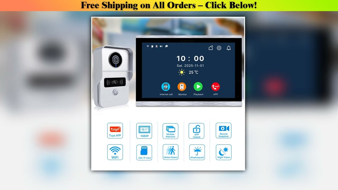 1080P 10 Inch Touch Screen Wifi Video Doorbell, Smart TUYA Home Video Intercom 32G Card Rceord Kit