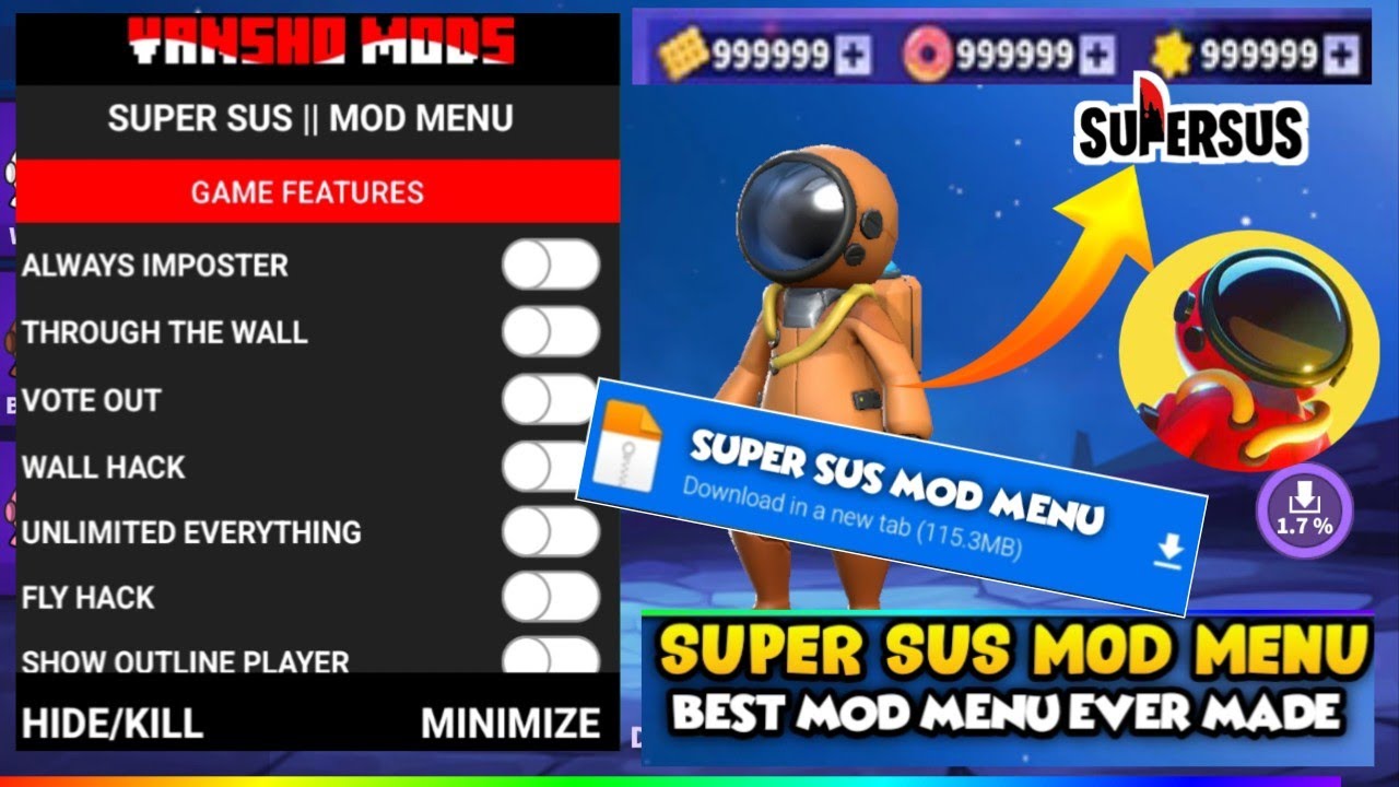 Super Sus Mod Menu 1.42.8.211 Terbaru | Super Sus .Speed , Drone View Maps, Unlock All || VanshoMod