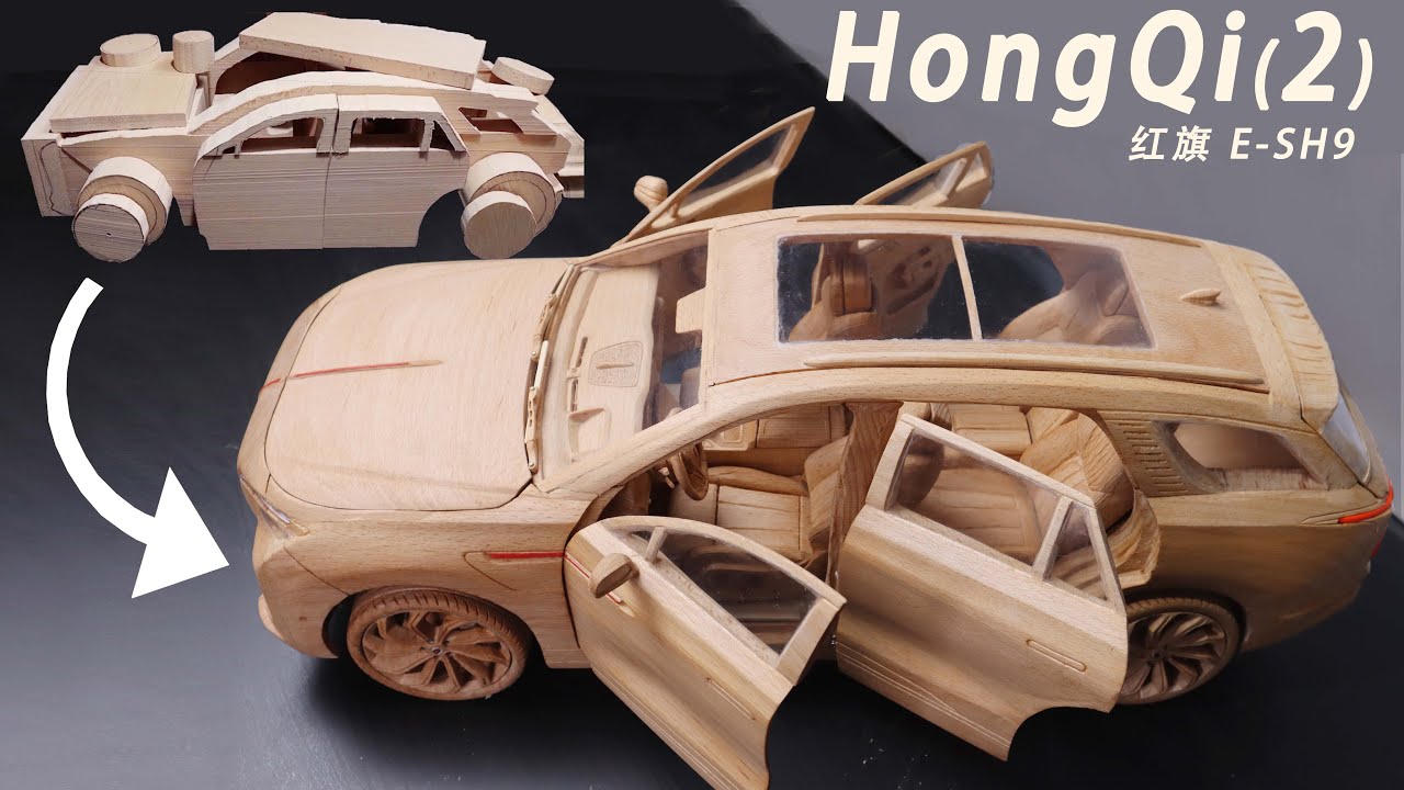 ⁣Wood carving-How to make wood car (2) Hong Qi E-HS9,用木头打造红旗最新款 2（#shorts)