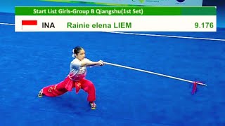 Rainie Elena Liem 🇮🇩 9.17 score🥇 Qiangshu Group B girls, 8th World Junior Wushu Championship