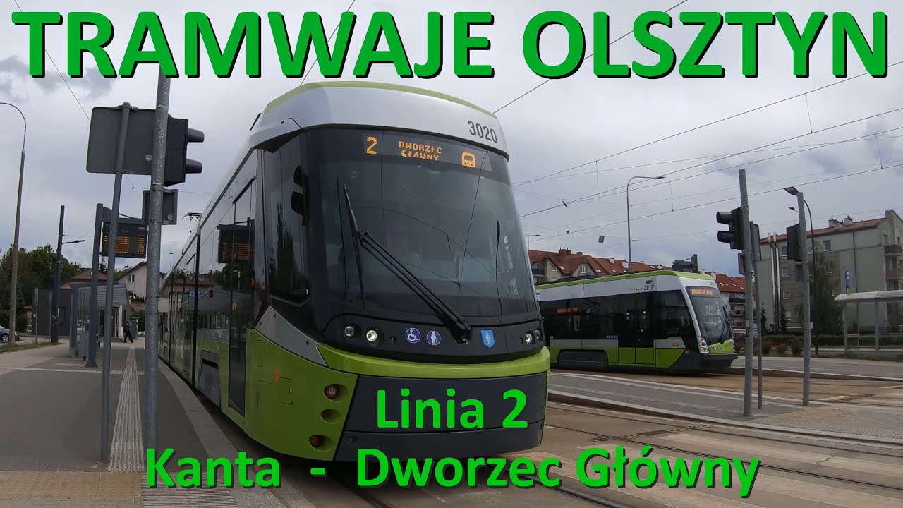 Tramwaje Olsztyn. Linia 2 Kanta - Dworzec Główny/CABVIEW. Tram ride on line 2 in Olsztyn (Poland) 4K
