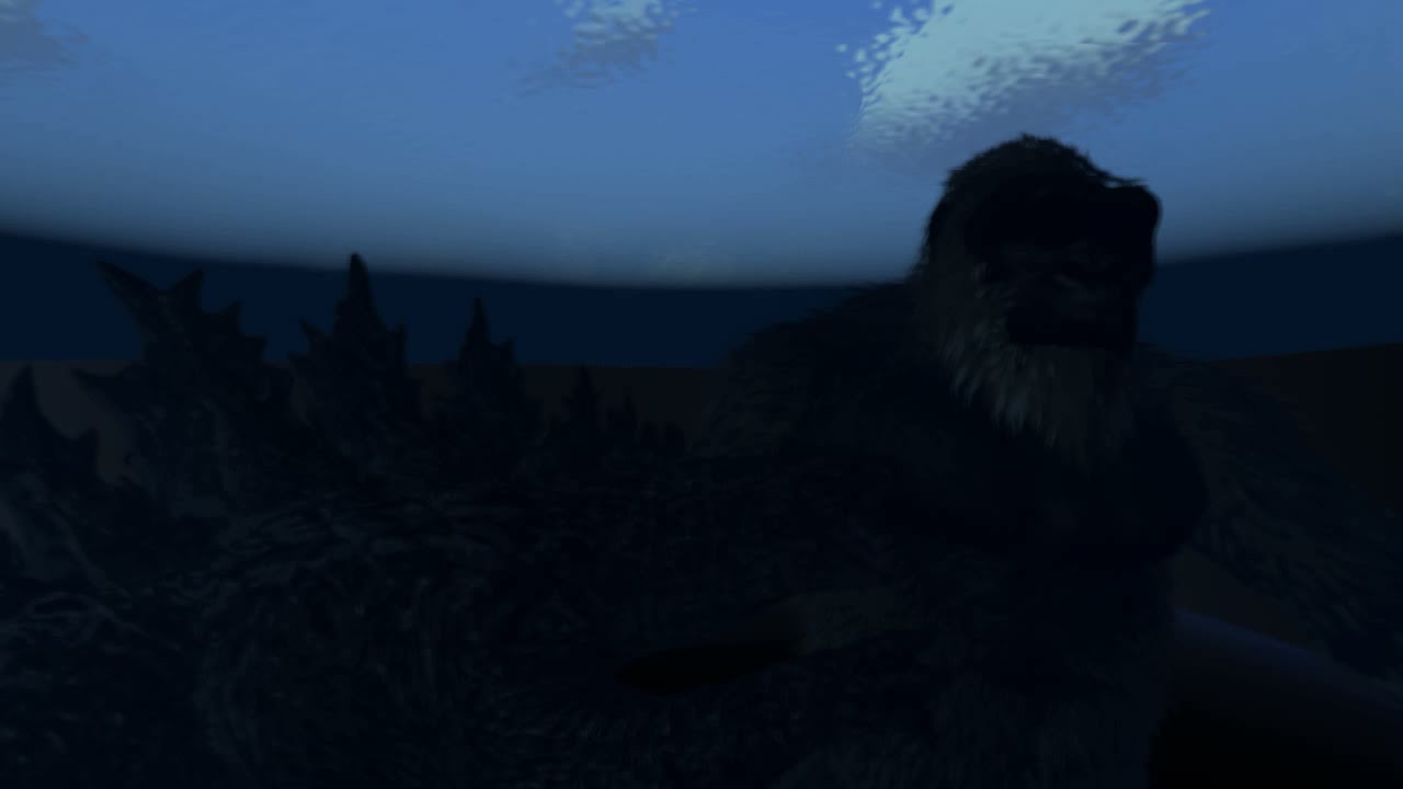 Godzilla and Kong fight underwater