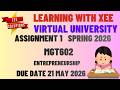 MGT602 Entrepreneurship Assignment 1 Spring 2026 Virtual University of Pakistan