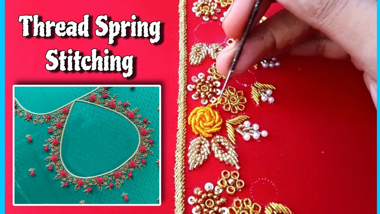 THREAD SPRING STITCHING | WITH AARI NEEDLE | For Beginner - YouTube