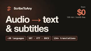 Transcribe Audio & Video to Text, Subtitles and 134+ Languages | ScribeToAny