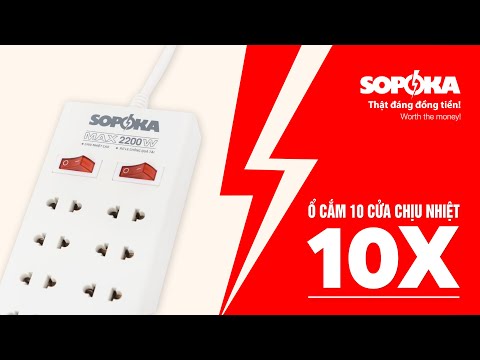 Video Ổ CẮM ĐIỆN 10 CỬA CHỊU NHIỆT 2200W SOPOKA - youtube