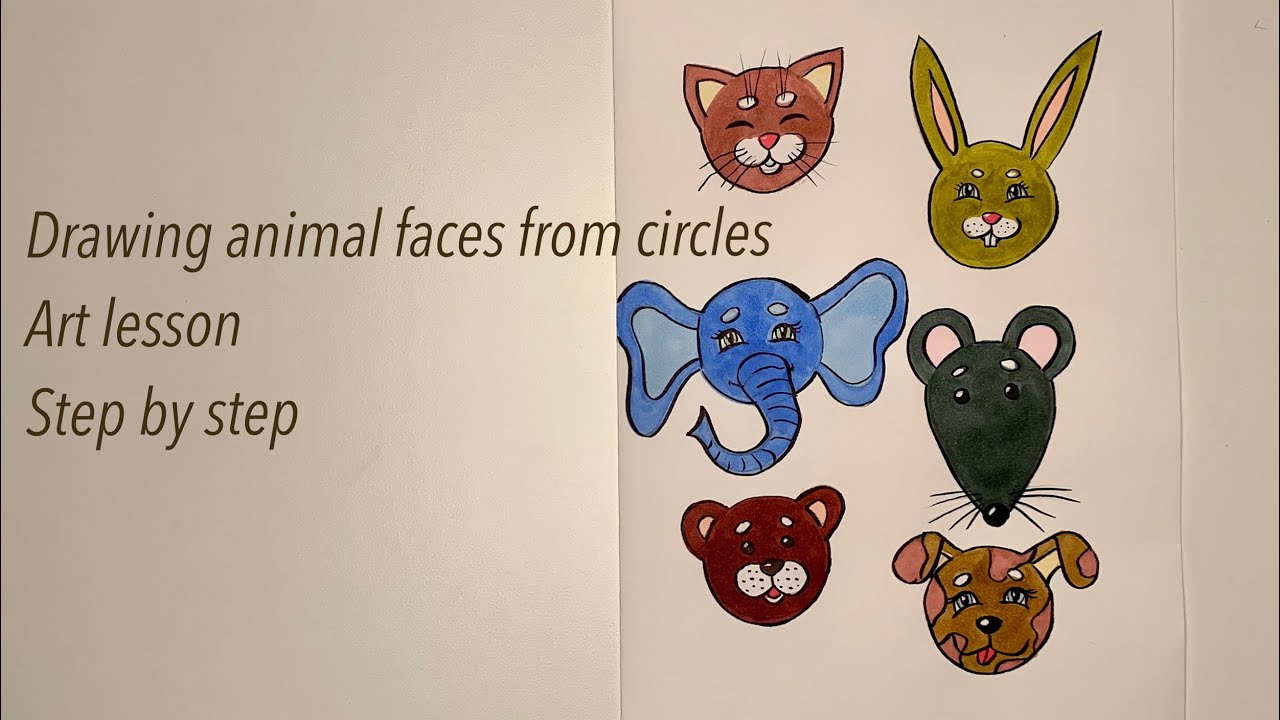 Рисуем мордочки животных из кругов. Увлекательное рисование. Рисуем вместе. Урок рисования.