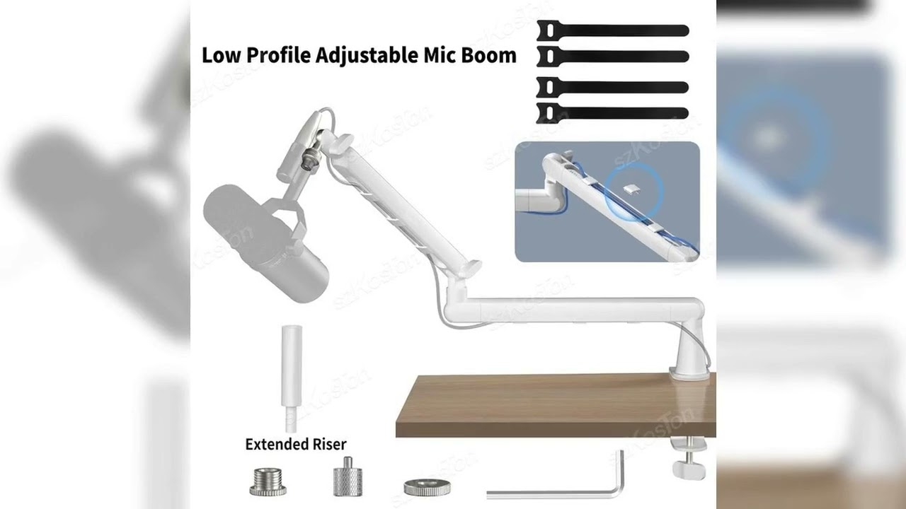 A must-have product! White Microphone Boom Arm Adjustable Low Profile Mic Stand with Extended Rise