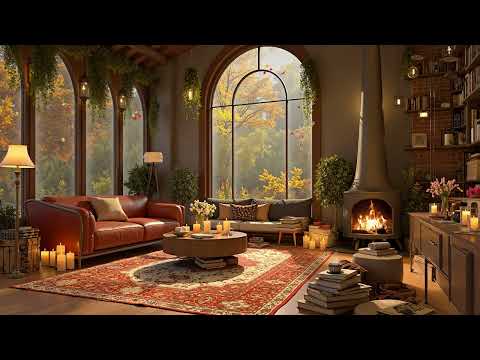 Cozy Coffee Shop Ambience ☕ Smooth Instrumental Jazz Music & Crackling Fireplace to Study, Work
