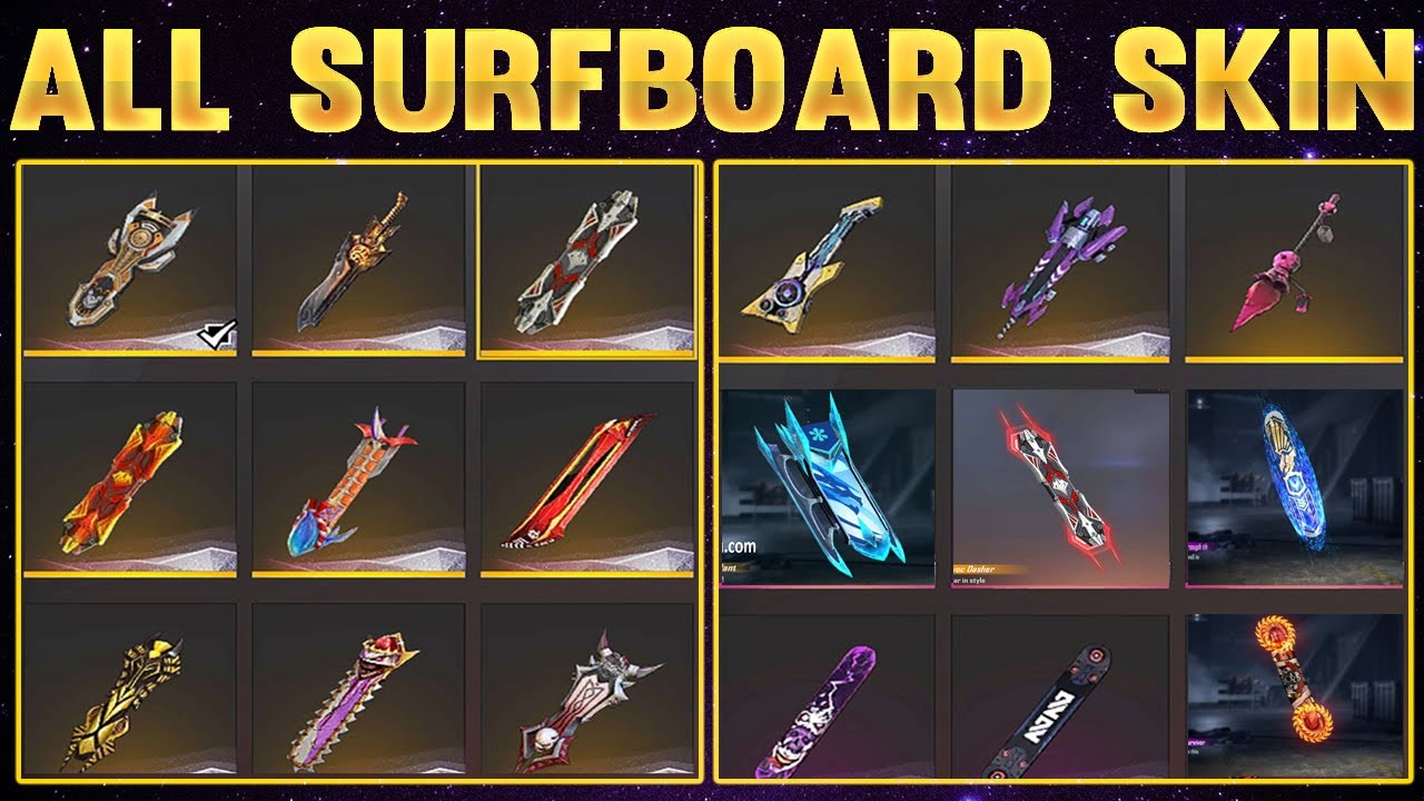 all surfboard skin free fire || all surfboard skin in free fire || free fire all surfboard skin ff |