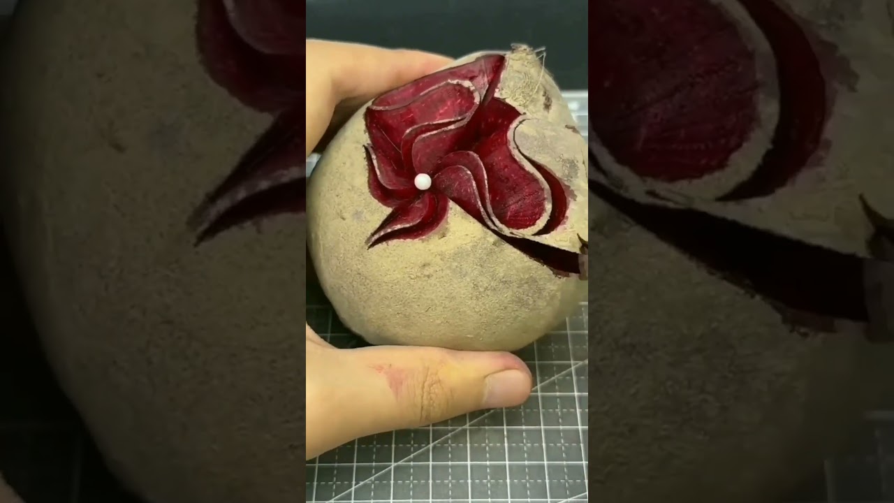 Carving flower on beet 