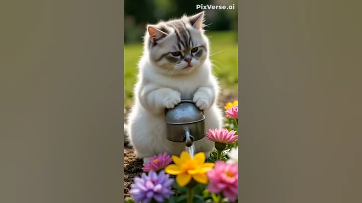 Watch the video about The beautiful white cat waters the plants. #ai #cat #cats #funny