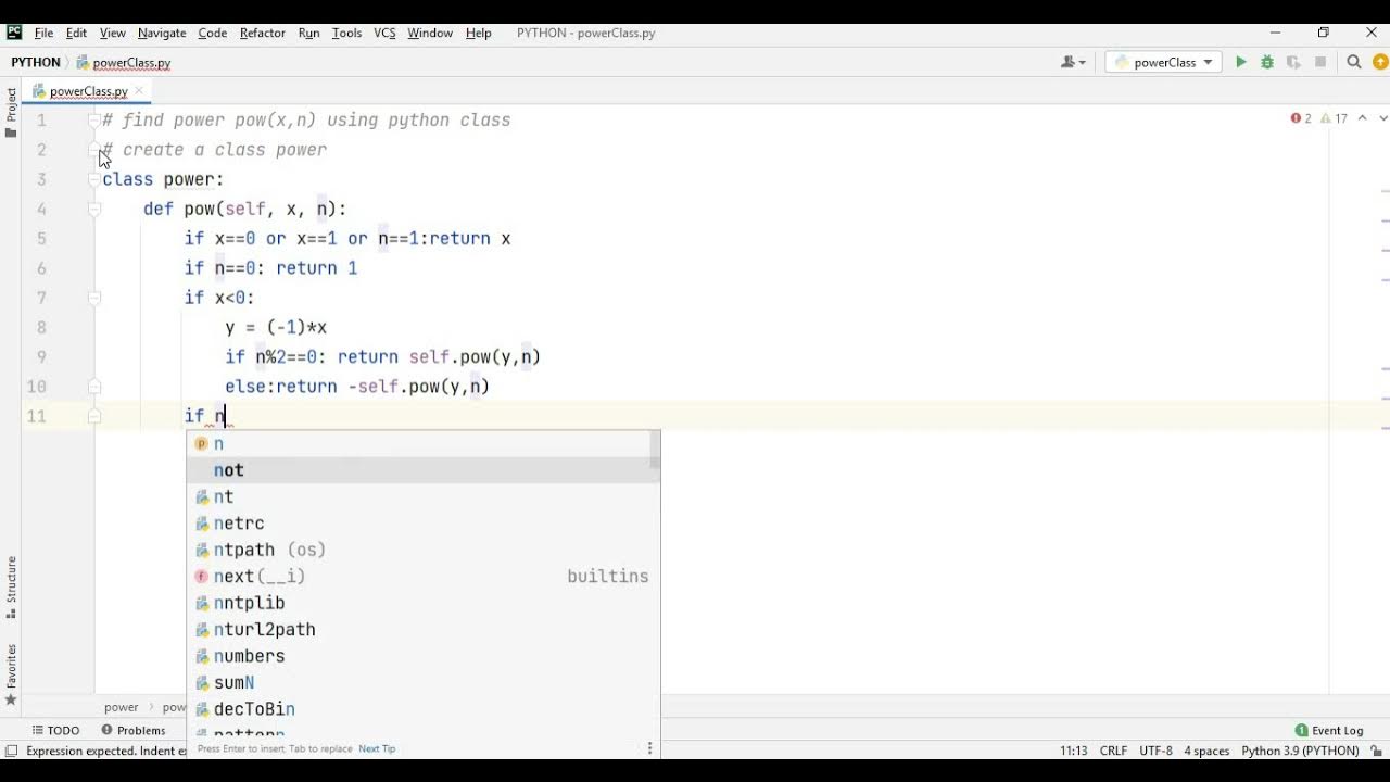 Implement pow(x,n) using python class - YouTube
