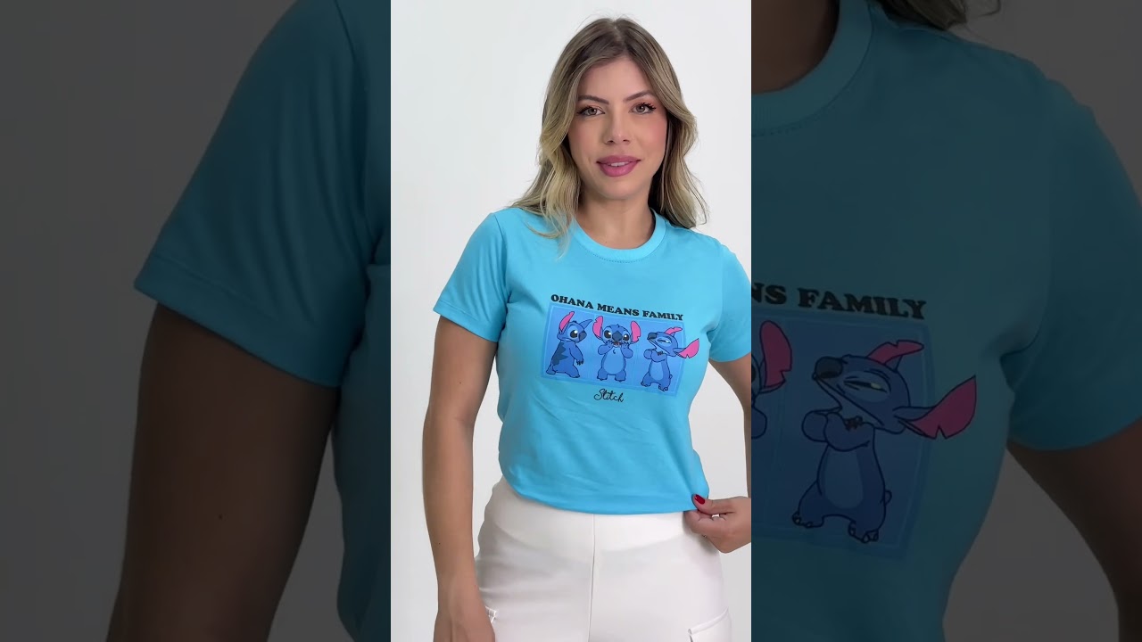 T-SHIRT OHANA MEANS FAMILY STITCH - COR AZUL | Atacado Tshirt