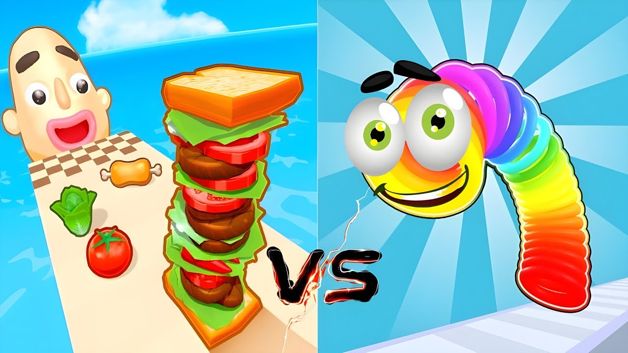 Sandwich Runner VS Slinky Hop - All Levels SpeedRun Gameplay Android iOS Ep1