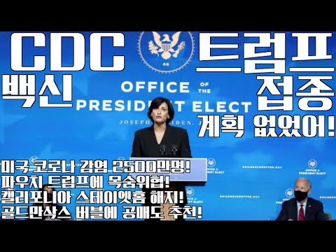 CDC 트럼프 코로나 백신 접종 계획 없어! 미국 코비드 감염 2500만명 돌파! 캘리포니아 스테이엣홈 해지! 주식시장 아시아 상승! 1월25일 오늘 뉴스