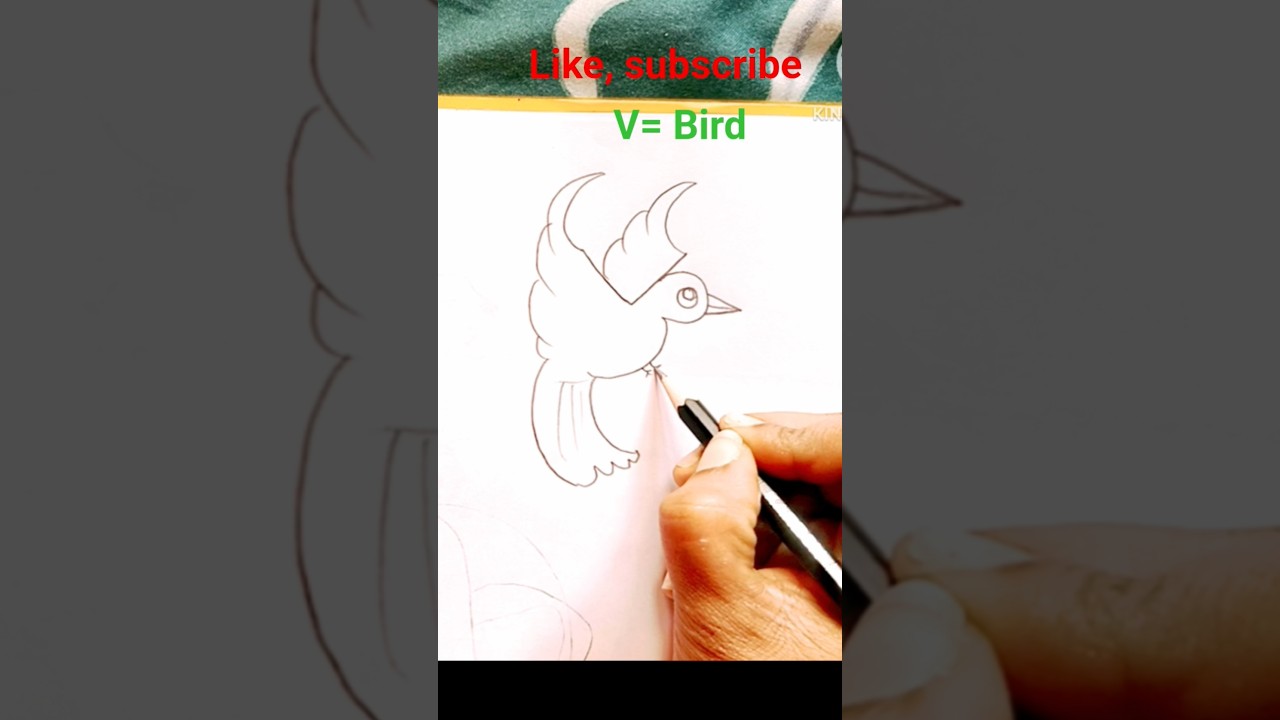 simple and easy flying bird drawing with "v" letter# viral and 