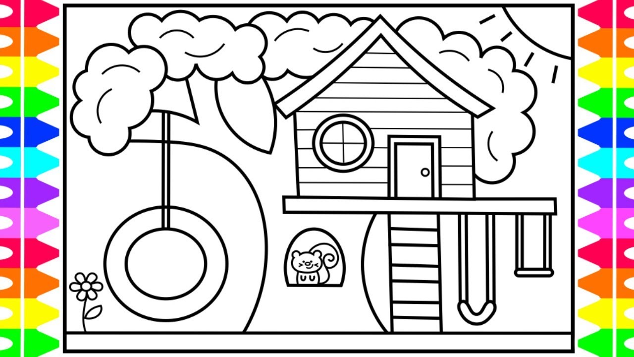 How to Draw a Treehouse for Kids 💙💚💜 Treehouse Drawing | Treehouse